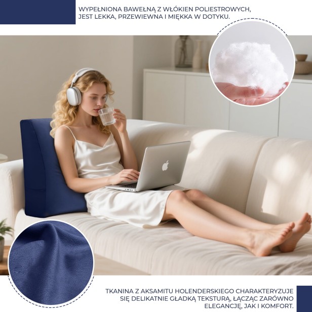 Wielofunkcyjna Poduszka na Kanapę Granatowa, szczegóły materiału.