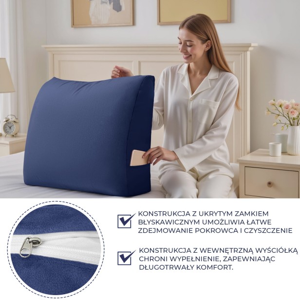 Wielofunkcyjna Poduszka na Kanapę Granatowa, detale produktu.