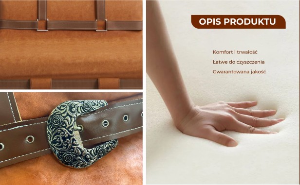 Kanapa z Ozdobnymi Pasami ze Skóry , opis produktu.