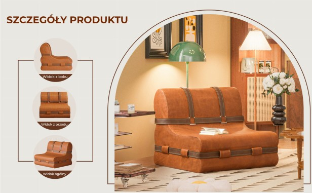 Kanapa z Ozdobnymi Pasami ze Skóry , szczegóły produktu.