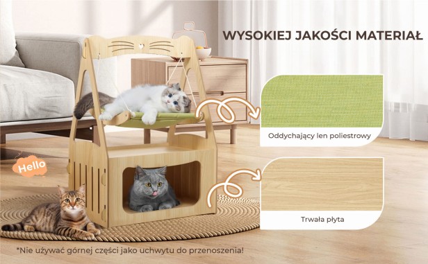 Huśtawka dla Kota, podkreślenie wysokiej jakości materiałów.