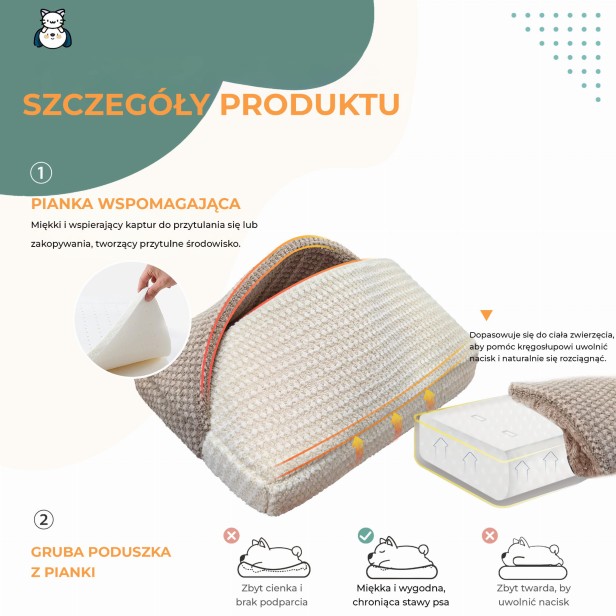 Pikowane Legowisko dla Psa - Kieszeń, szczegóły produktu.