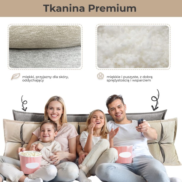 Poduszka Zagłówkowa ze Schowkiem Beżowo-Szara, tkanina premium.