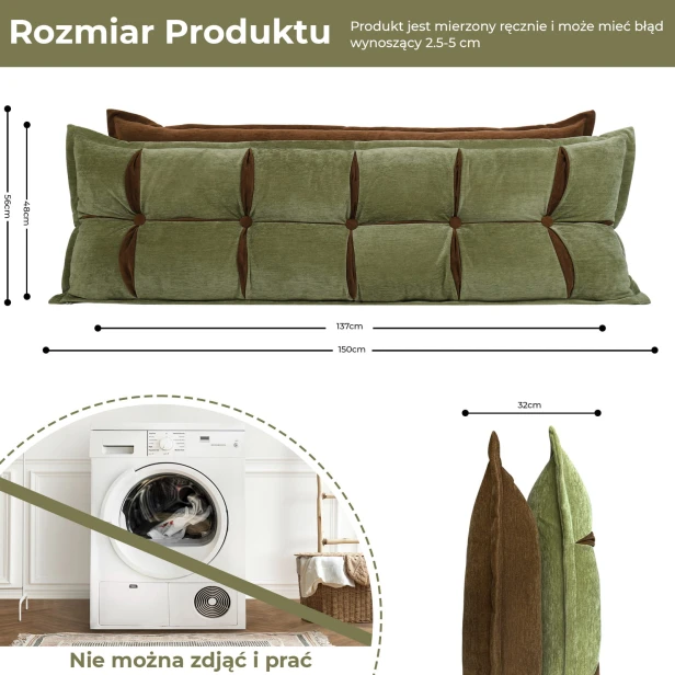 Poduszka Zagłówkowa ze Schowkiem Zielono-Pomarańczowa, rozmiar produktu.