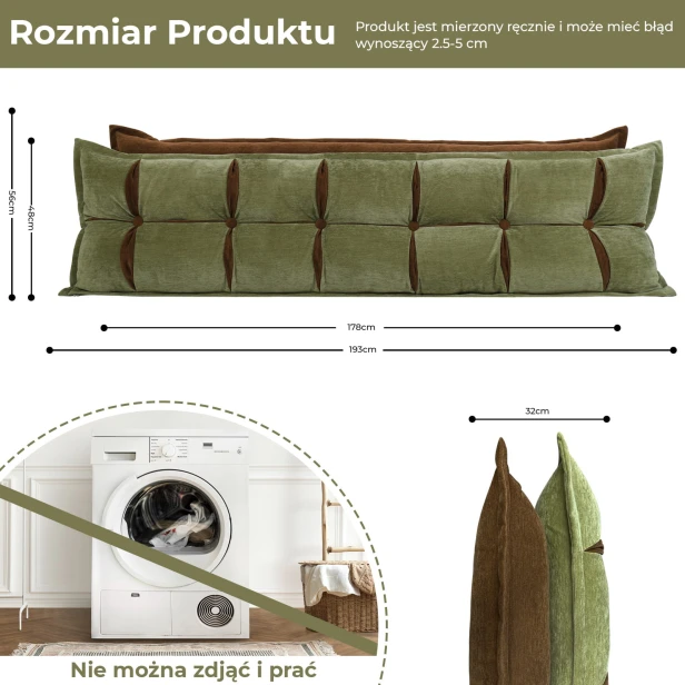 Poduszka Zagłówkowa ze Schowkiem Zielono-Pomarańczowa, rozmiar produktu.