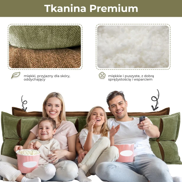 Poduszka Zagłówkowa ze Schowkiem Zielono-Pomarańczowa, tkanina premium.