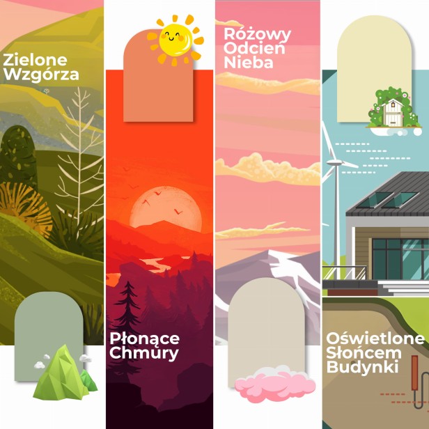 Miękki Pluszowy Zagłówek "Zachód Słońca", inspiracje palety kolorów.