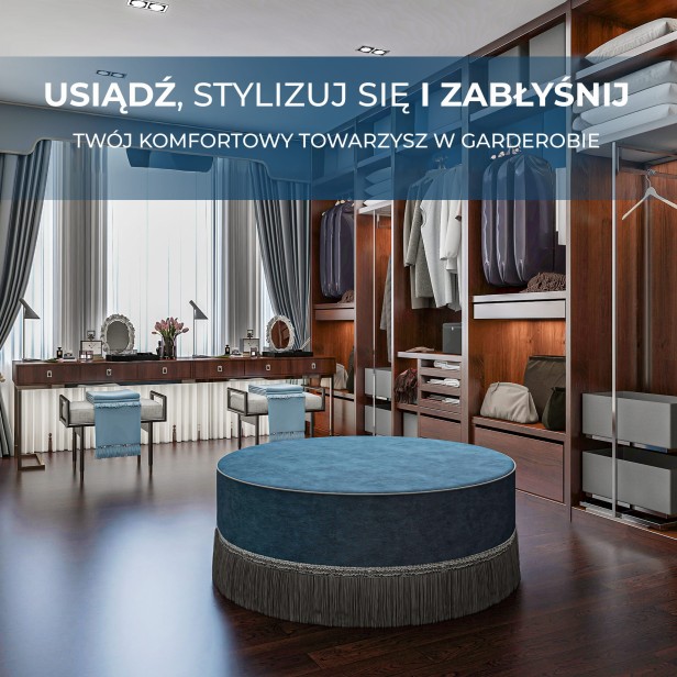 Retro Stolik Kawowy Niebieski, aranżacja w garderobie.