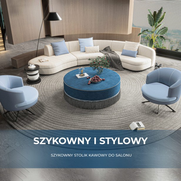 Retro Stolik Kawowy Niebieski, aranżacja w salonie.