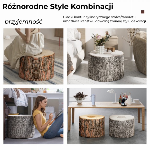 Owalny Stołek Geometryczny Ciepłe Drzewo, sposoby wykorzystania.