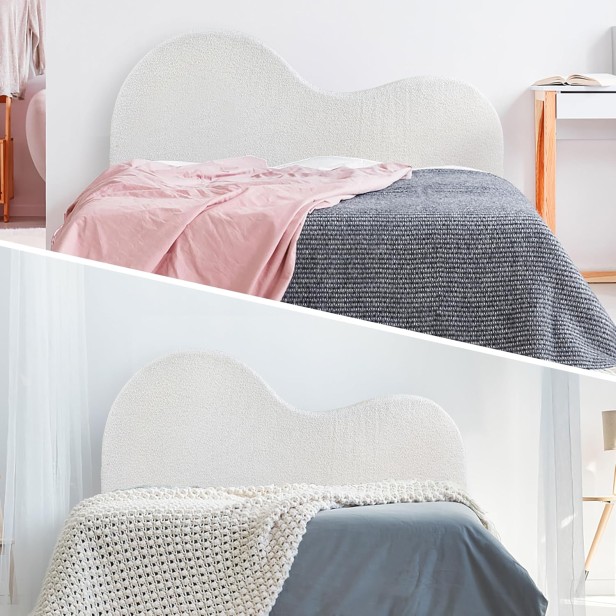 Wypełniacz Maskujący Szczelinę Zagłówka – Wzór Chmura, aranżacja w sypialni na łóżku.