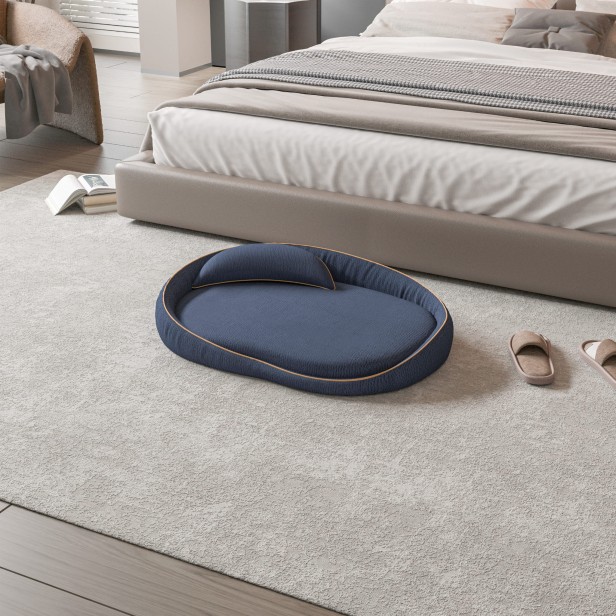 Legowisko dla Zwierząt "Groszek" Niebieskie, aranżacja w sypialni.