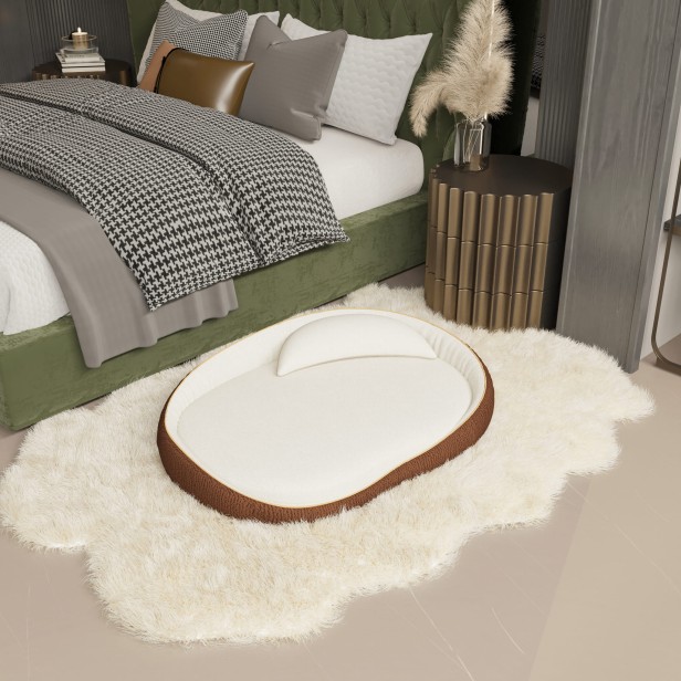 Legowisko dla Zwierząt "Groszek" Pomarańczowe, aranżacja w sypialni.