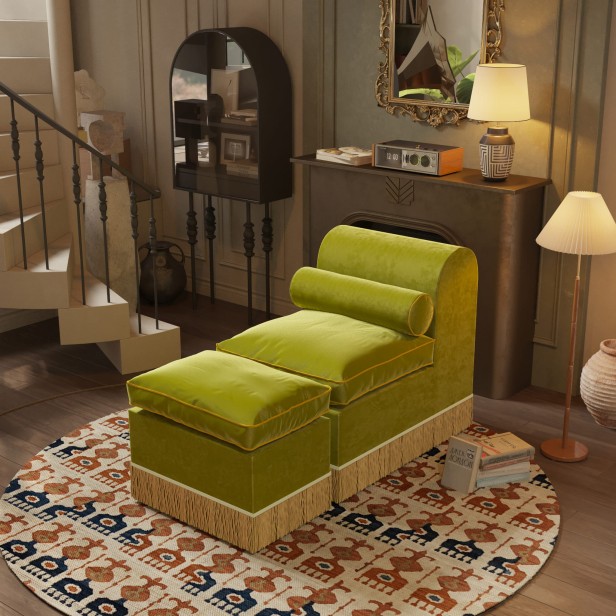 Fotel wypoczynkowy Zielony, aranżacja w domu.