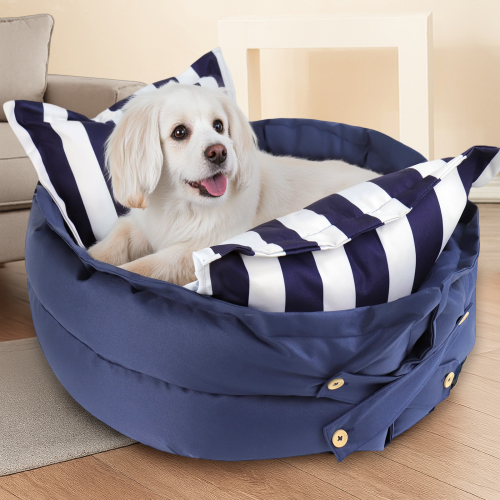 Mata i Legowisko dla Zwierząt 2w1 , z psem w środku w salonie.