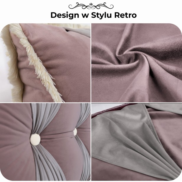 Poduszka Aksamitna w Stylu Vintage niebieska, zbliżenie detale produktu.