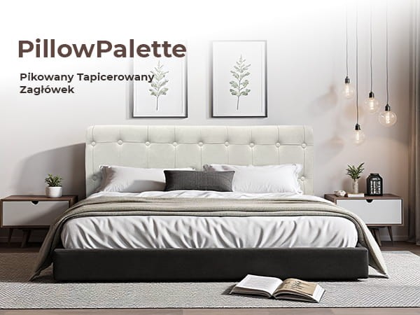 Zagłówek Pikowany z Guzikami, aranżacja w sypialni na łóżku.