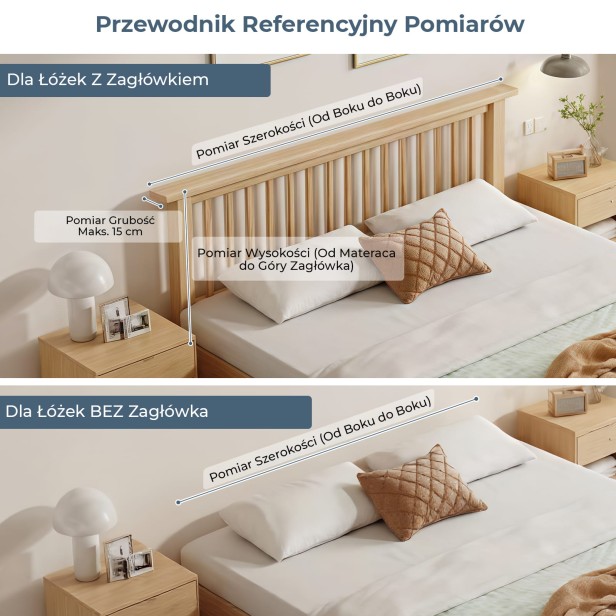 Zagłówek Zdobiony Guzikami w Romby, przewodnik pomiarów.