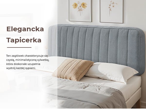 Zagłówek Tapicerowany Szary, aranżacja w sypialni na łóżku.