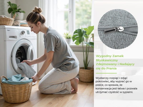 Zagłówek Tapicerowany Szary, zamek błyskawiczny.