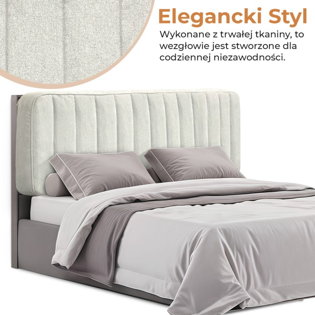 Zagłówek Tapicerowany Beżowy, elegancki, aranżacja na łóżku.