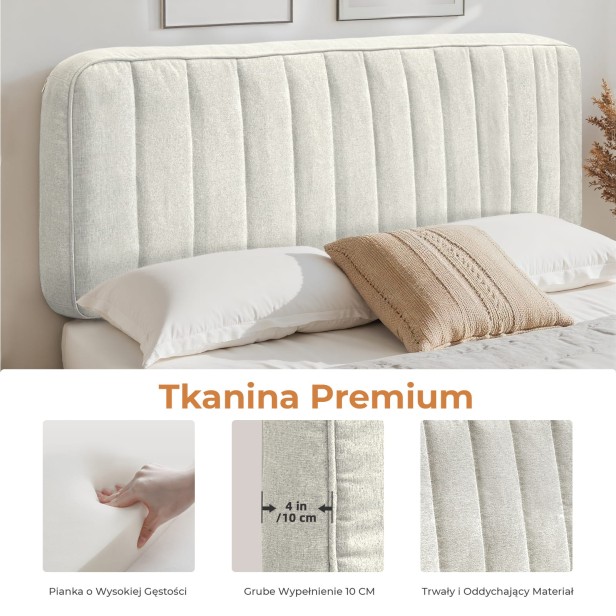 Zagłówek Tapicerowany Beżowy, szczegóły produktu, tkanina premium.