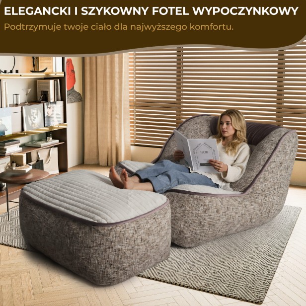 Leżak Wypoczynkowy z Podnóżkiem, aranżacja w salonie.