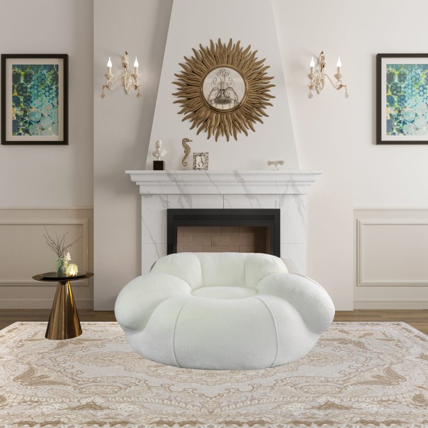 Wygodna Sofa Typu "Pufa", aranżacja w salonie przy kominku.