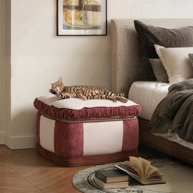 Kot leżący na Podnóżek wypoczynkowy w salonie