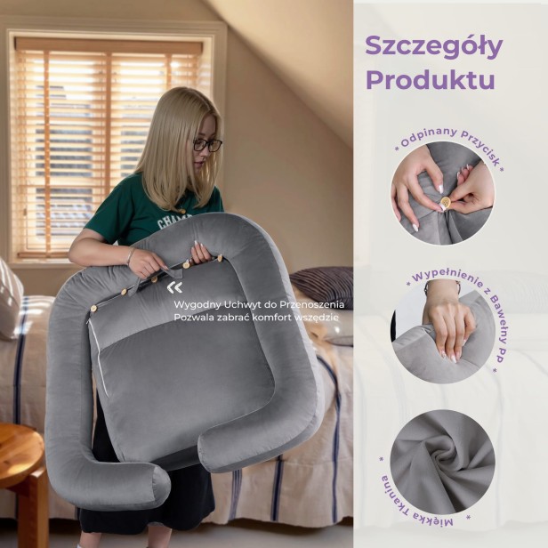 Poduszka Funkcjonalna z Podparciem Szara, szczegóły produktu.