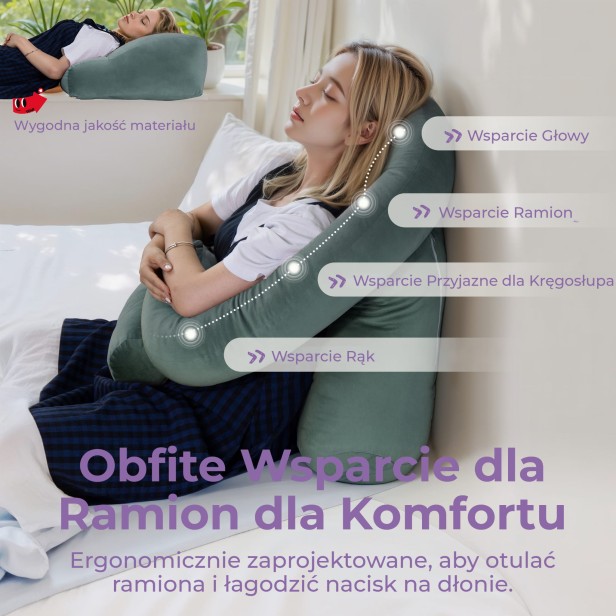 Poduszka Funkcjonalna z Podparciem Zielona, rodzaje podparcia.