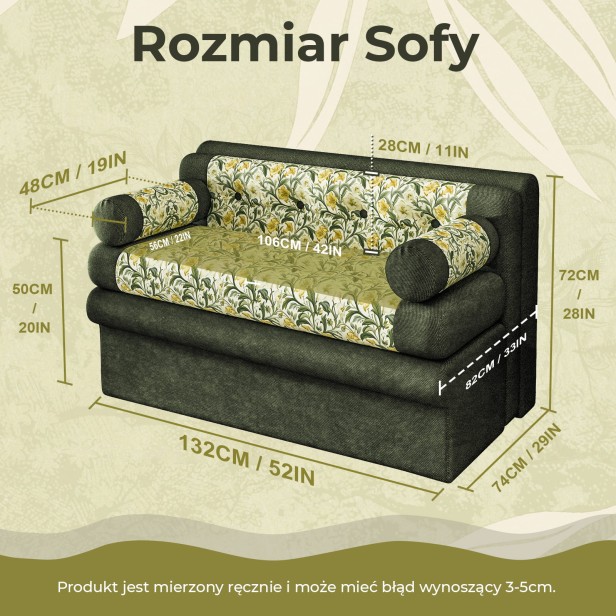 Sofa Typu Loveseat , rozmiar produktu.