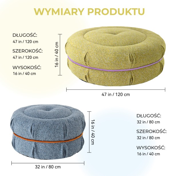 Pufa Makaronik Zielona, wymiary produktu.