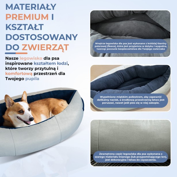 Szczęśliwy Pyszczek - Legowisko, materiały premium, dostosowany kształt.