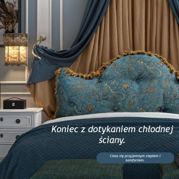 Królewski Zestaw Wygodnych Poduszek z Motywem Kwiatowym Błękitny. Komfort przy zimnej ścianie.