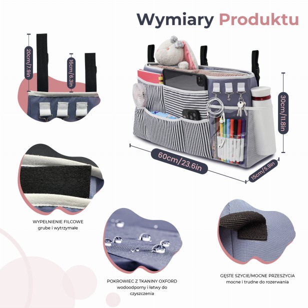 Wygodny Organizer na Łóżko, wymiary produktu.
