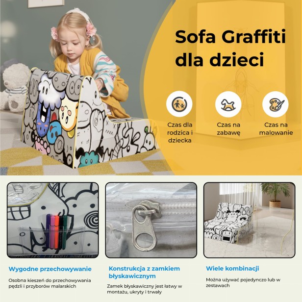 Miękka Sofa Graffiti dla Dzieci, szczegóły produktu.
