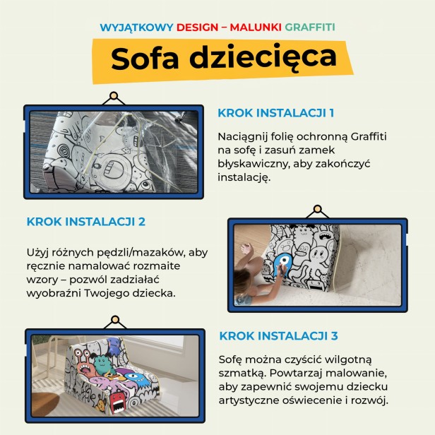 Miękka Sofa Graffiti dla Dzieci , instrukcja montażu.