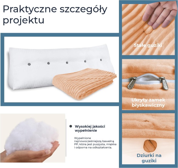 Trójkątna Poduszka Sztruksowa Brzoskwiniowa, praktyczne szczegóły produktu.