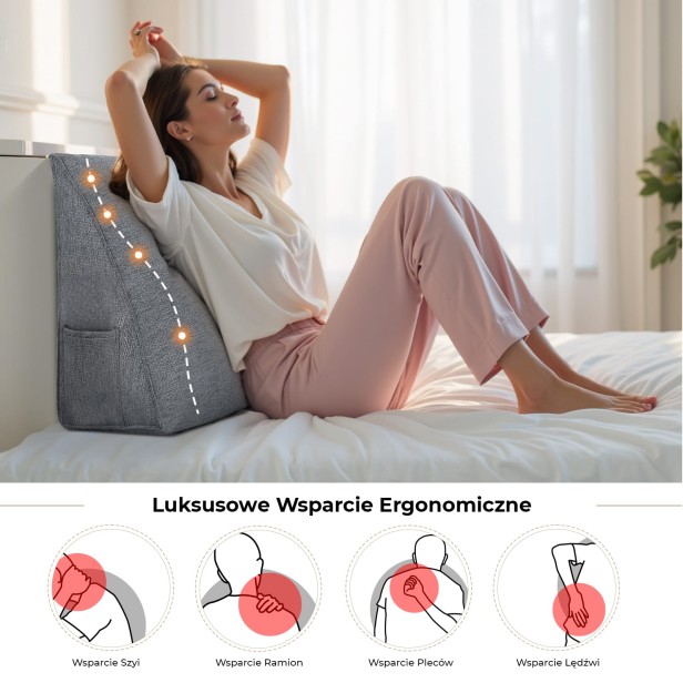 Poduszka Lniana Trójkątna Szary Melanż, rodzaje wsparcia.