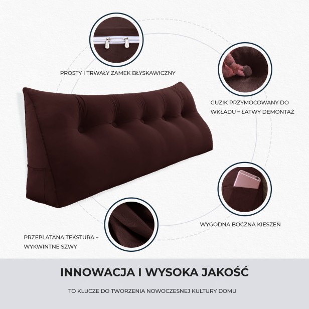 Trójkątna Poduszka Velvet Czekoladowa, detale produktu.