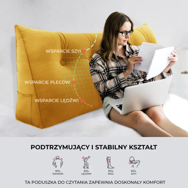 Trójkątna Poduszka Velvet Żółta, rodzaje wsparcia.