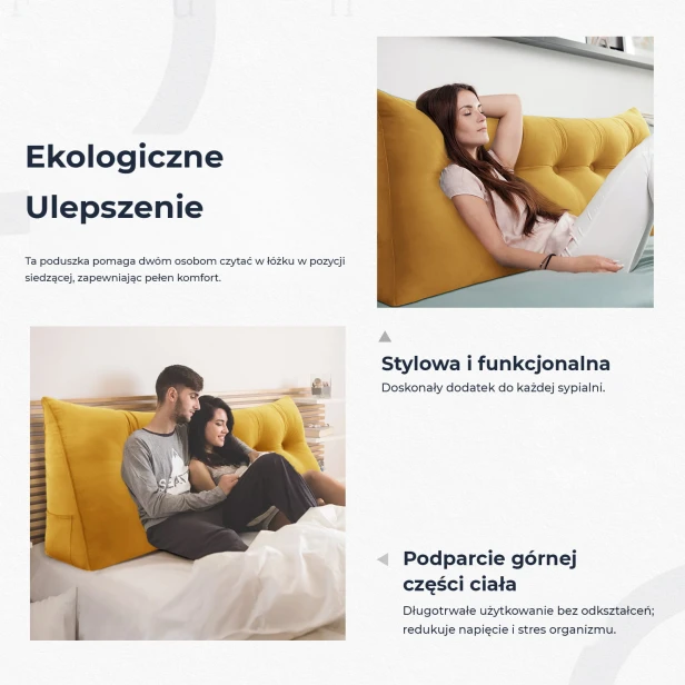 Trójkątna Poduszka Velvet Żółta, ekologiczne ulepszenie.
