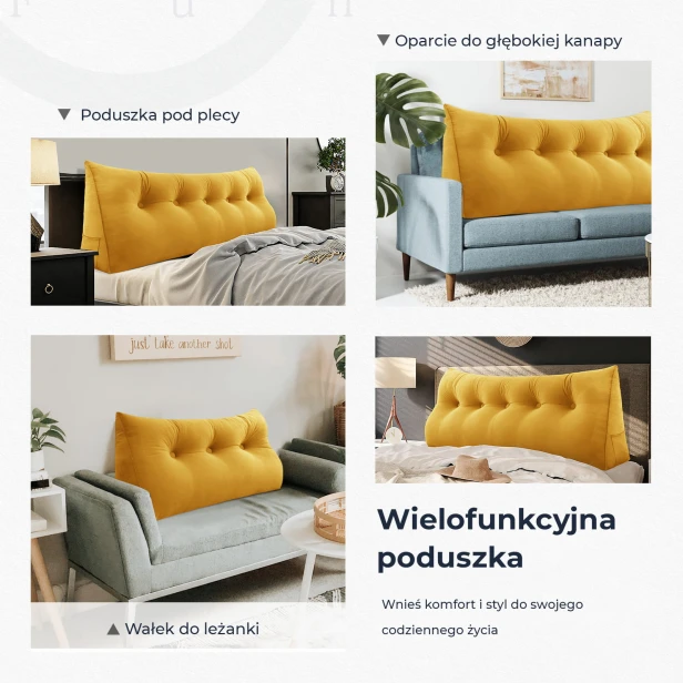 Trójkątna Poduszka Velvet Żółta, wielofunkcyjność