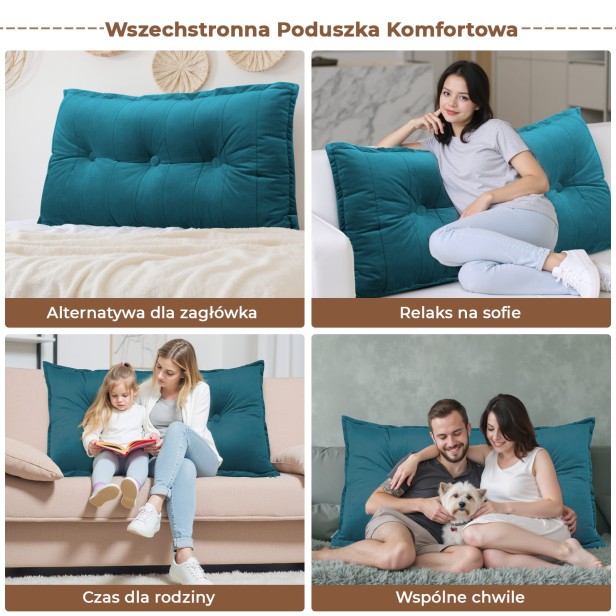 Prostokątna Poduszka do Oparcia Pleców – Velvet Turkusowa, zastosowanie.