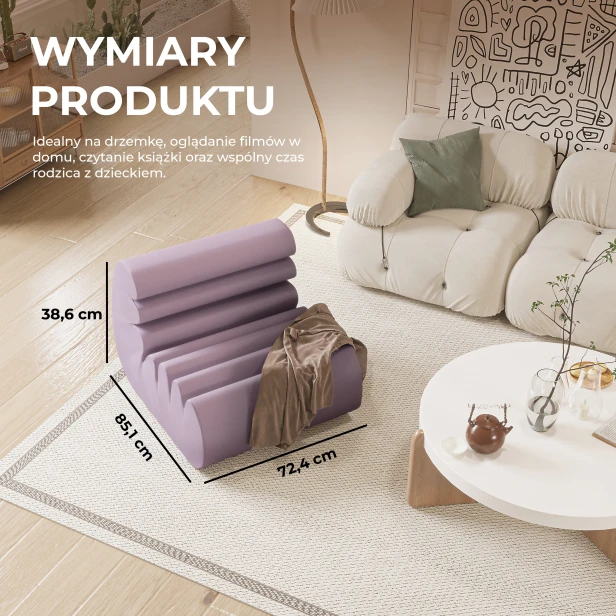 Fioletowy Fotel z Piankowym Wypełnieniem, wymiary produktu