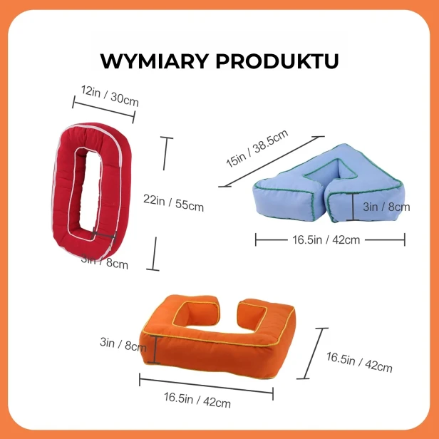 Zestaw 3 Oryginalnych Poduszek Dekoracyjnych Ogniwa, wymiary produktu