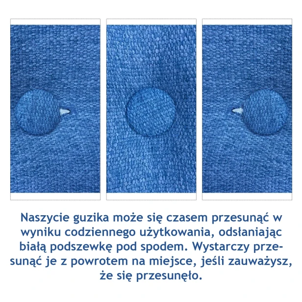 Trójkątna Poduszka do Czytania Beżowa, zbliżenie na guziki.