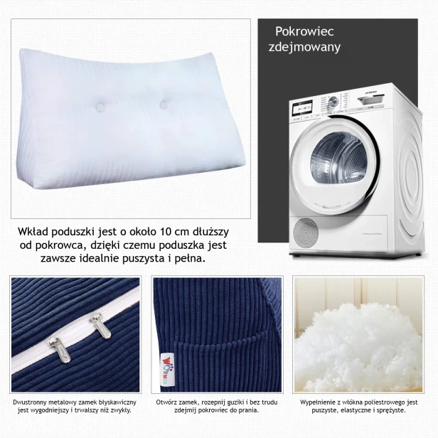 Duża Sztruksowa Poduszka do Czytania Granatowa – Detale i Zalety Konstrukcyjne