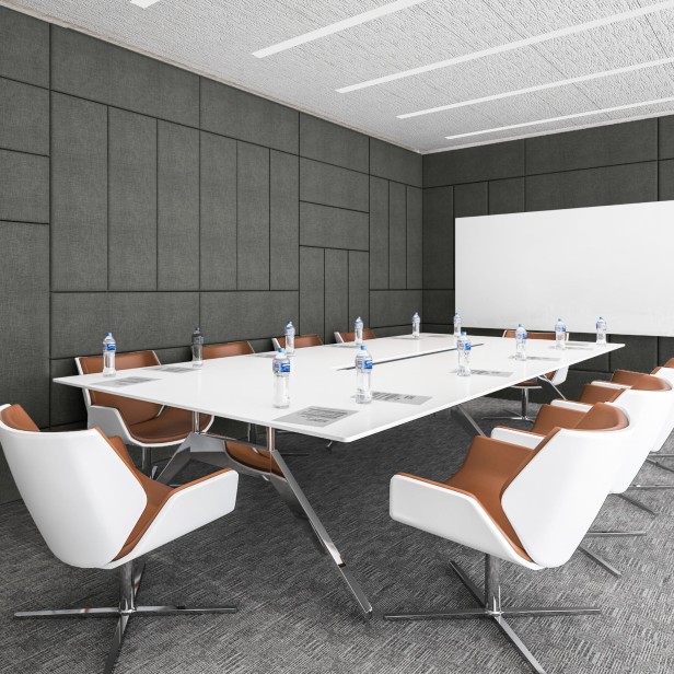 Panel Ścienny Samoprzylepny. Zagłówek szary. Aranżacja w sali konferencyjnej.